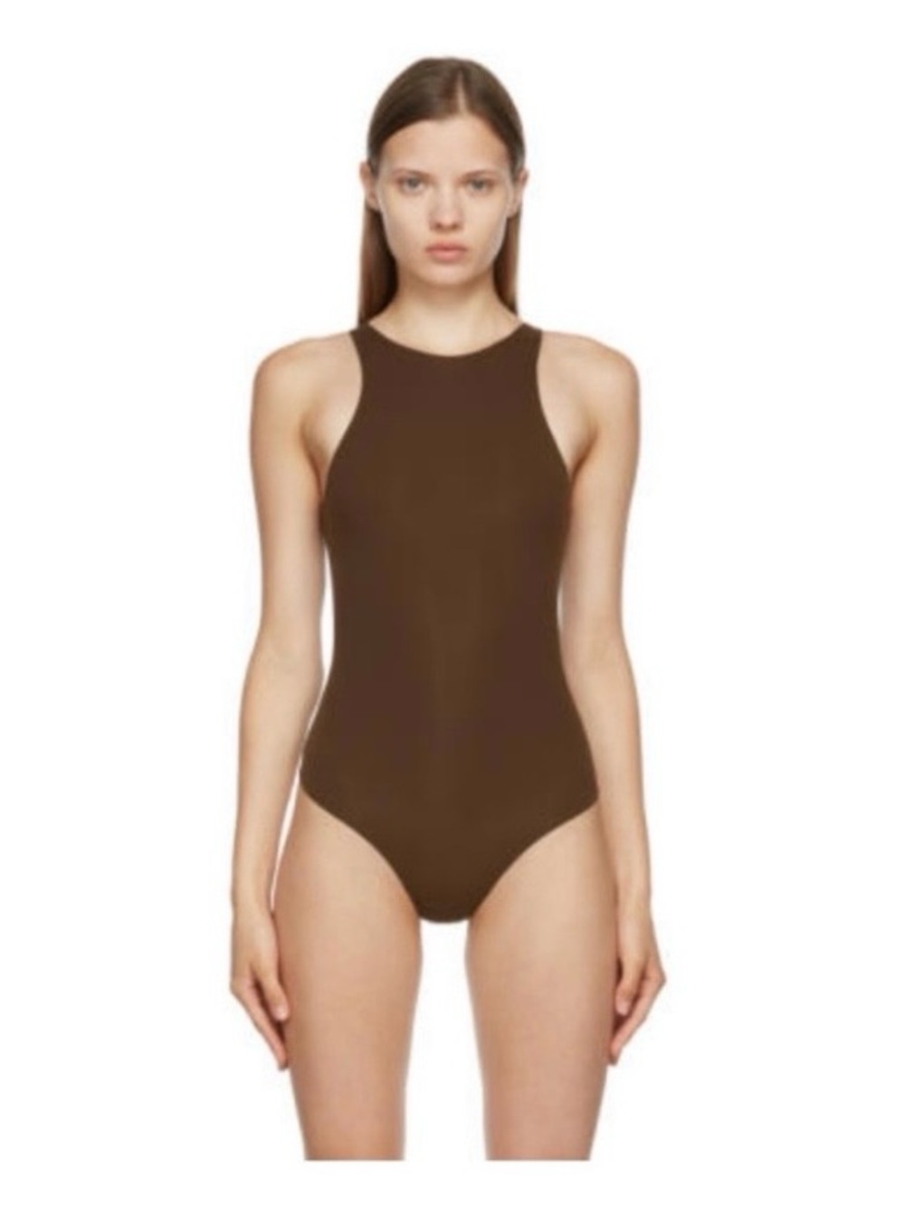 Skims Fits Everybody High Neck Bodysuit in Copper Brown size XXS